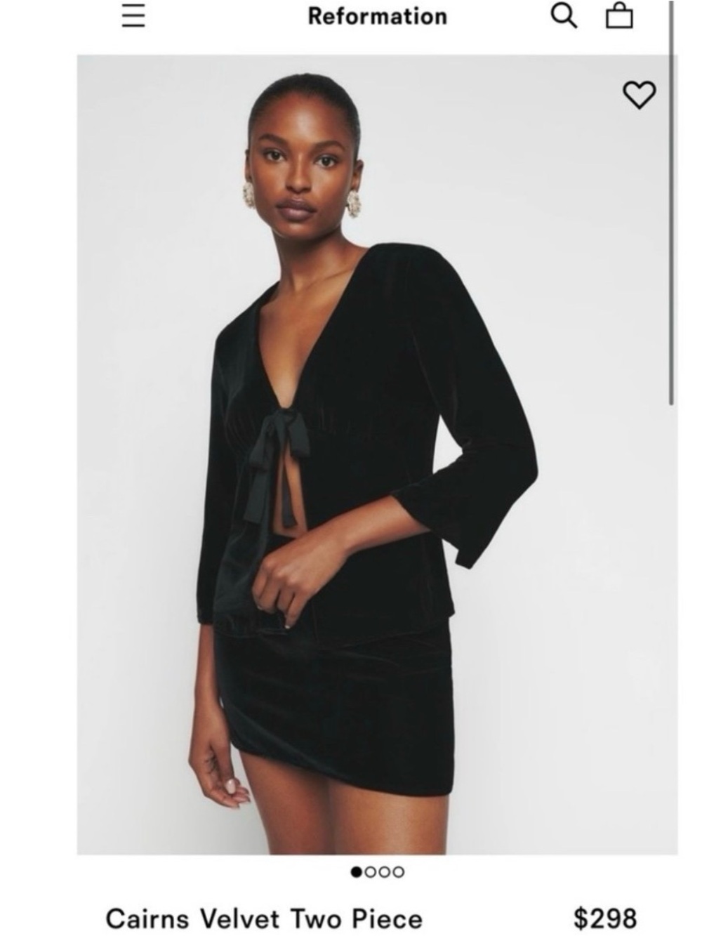 NWOT Reformation velvet silk set